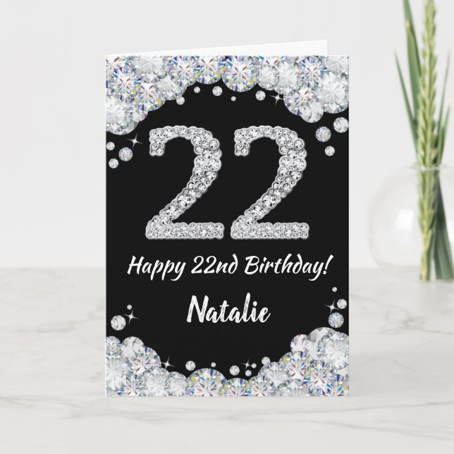 Happy 22nd Birthday Black and Silver Glitter Card (Front)