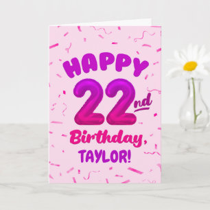Happy 22nd Birthday Card with Custom Name