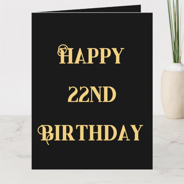 Happy 22nd Birthday Gold Yellow Twenty Two Age Card (Front)