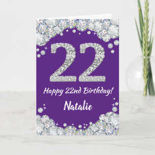 Happy 22nd Birthday Purple and Silver Glitter Card