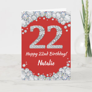 Happy 22nd Birthday Red and Silver Glitter Card