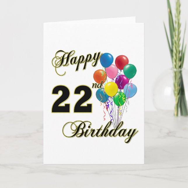 Happy 22nd Birthday with Balloons Card (Front)