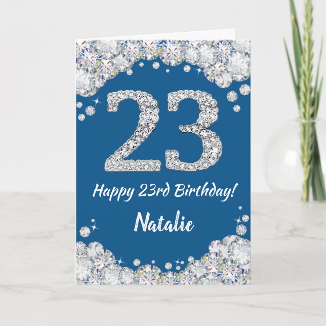 Happy 23rd Birthday Blue and Silver Glitter Card (Front)
