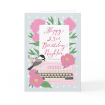 Happy 23rd Birthday Neighbour w Typewriter & Flora