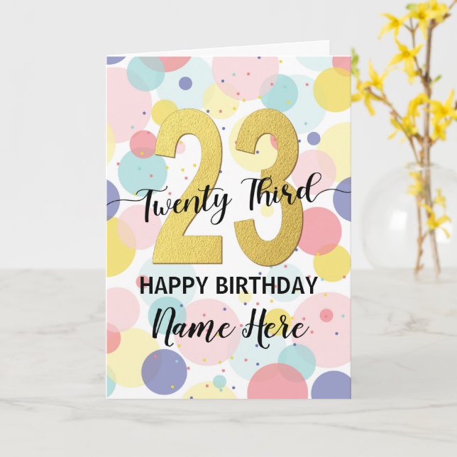 Happy 23rd Birthday Pastel Rainbow Gold Woman Card (Yellow Flower)
