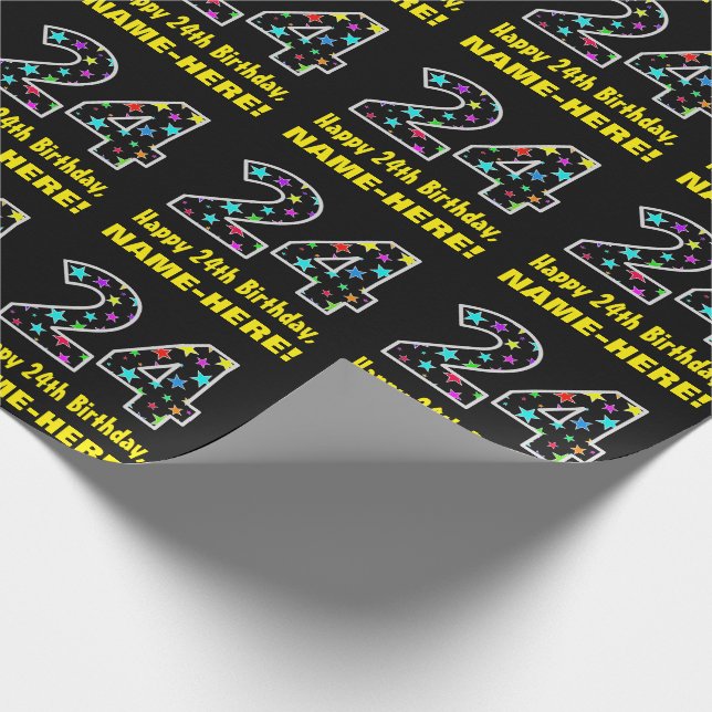 Happy 24th Birthday, Fun Colourful Stars Pattern 2 Wrapping Paper (Corner)