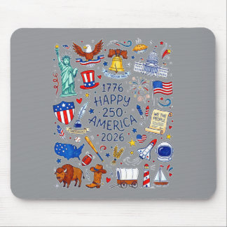 Happy 250 Aamerica Doodle 4th Of July History Mouse Pad