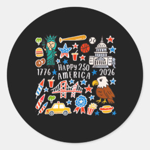 Happy 250th America Anniversary 4th of July Classic Round Sticker