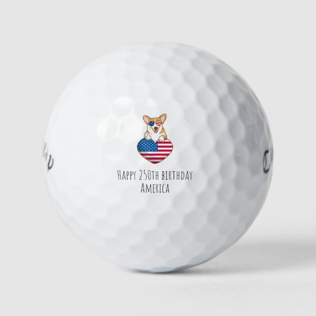 Happy 250th Birthday America Corgi Patriotic Flag Golf Balls (Front)