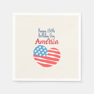 Happy 250th Birthday America, Flag Heart 1776-2026 Napkin