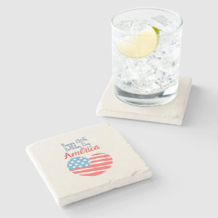 Happy 250th Birthday America, Flag Heart 1776-2026 Stone Coaster