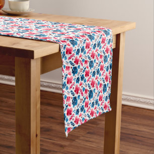 Happy 250th Birthday,America!Floral Red White Blue Short Table Runner