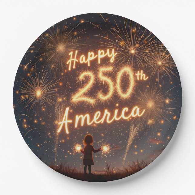 Happy 250th Birthday America In Fireworks Paper Plate (Front)
