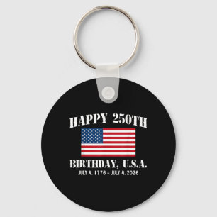 Happy 250th Birthday USA 1776 2026 American Flag Key Ring
