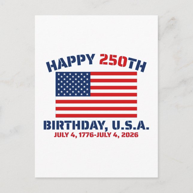 HAPPY 250TH BIRTHDAY USA POSTCARD (Front)