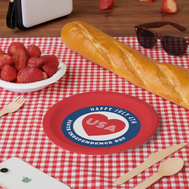 Happy 250th Independence Day July 4th Love USA Paper Plate (Picnic)