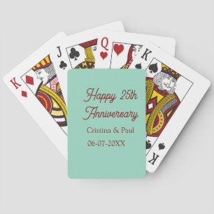 Happy 25th aniversary green mauve pastel boho retr playing cards