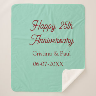 Happy 25th aniversary green mauve pastel boho retr sherpa blanket