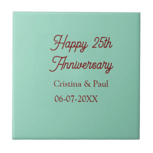 Happy 25th aniversary green mauve pastel boho retr tile