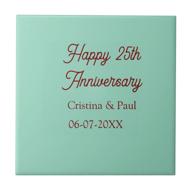 Happy 25th aniversary green mauve pastel boho retr tile (Front)