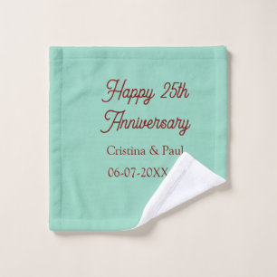 Happy 25th aniversary green mauve pastel boho retr wash cloth