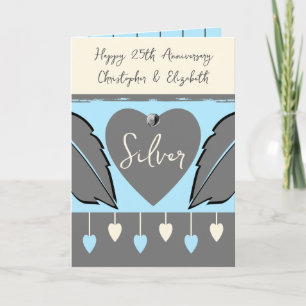 Happy 25th Anniversary add names grey blue Card