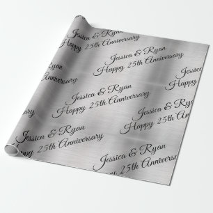 Happy 25th Anniversary DIY Names/Year Black Script Wrapping Paper