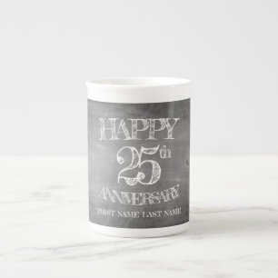 Happy 25th anniversary on chalk board bone china mug