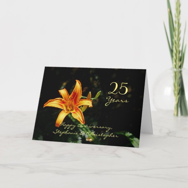 Happy 25th Anniversary Orange Yellow Daylily Lily  Card (Front)