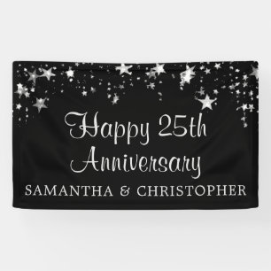 Happy 25th Anniversary Silver Stars Black Names Banner