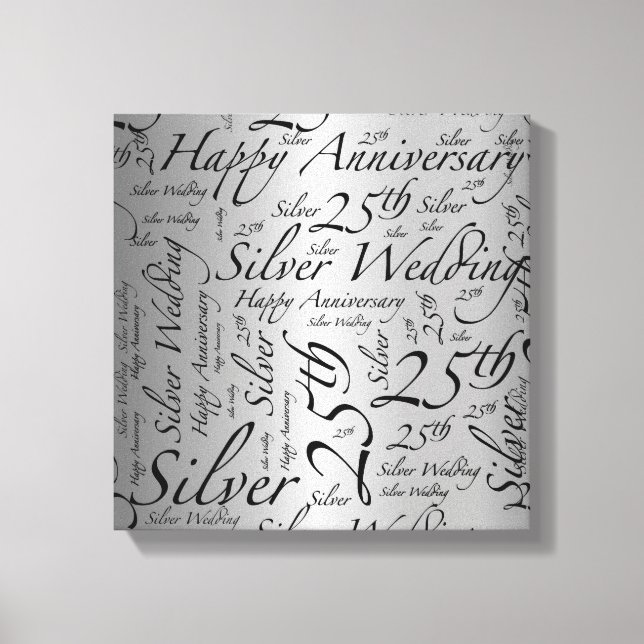 Happy 25th Anniversary Word Art Graphic Canvas Print (Front)