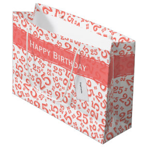  Happy 25th Birthday Ccoral Random Number Pattern Large Gift Bag