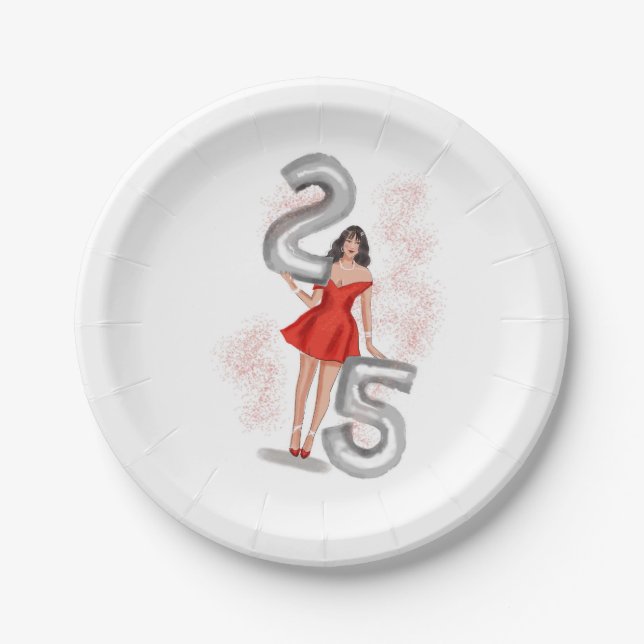Happy 25th birthday, illustration  paper plate (Front)
