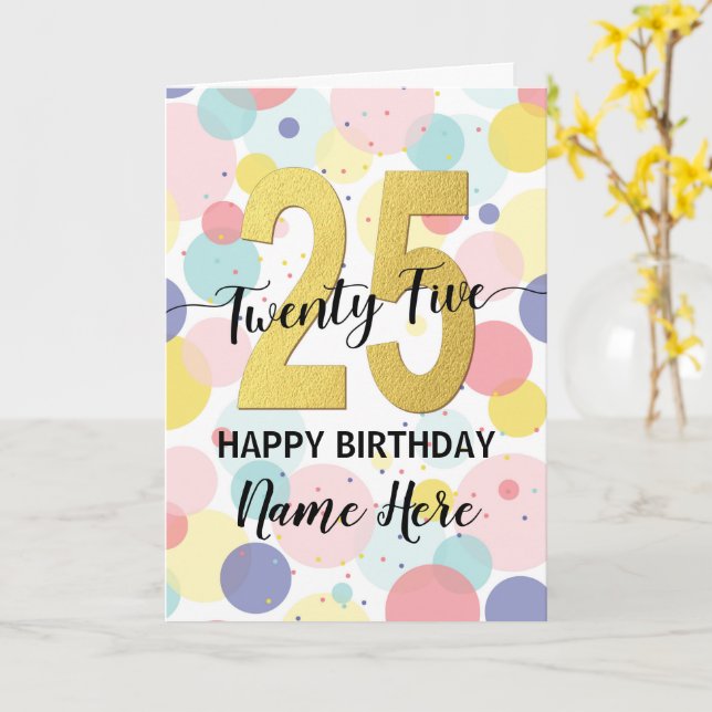 Happy 25th Birthday Pastel Rainbow Gold Woman Card (Yellow Flower)