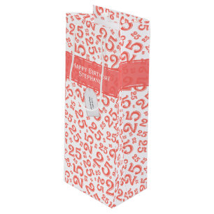 Happy 25th Birthday Random Number Pattern Coral Wine Gift Bag
