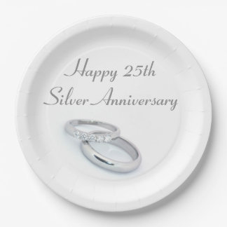 Happy 25th Silver Anniversary Paper Plate