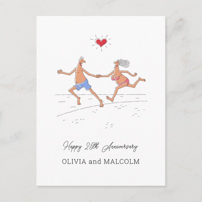 Happy 25th Silver Wedding Anniversary Couple Heart Postcard (Front)