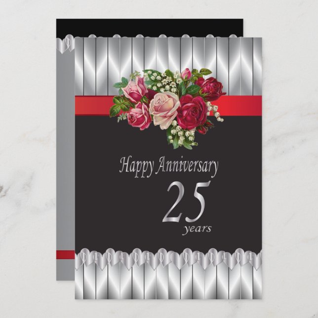 Happy 25th Silver Wedding Anniversary Invitation (Front/Back)