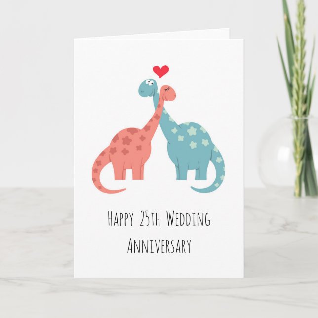 Happy 25th Wedding Anniversary Cute Dinosaurs Card (Front)