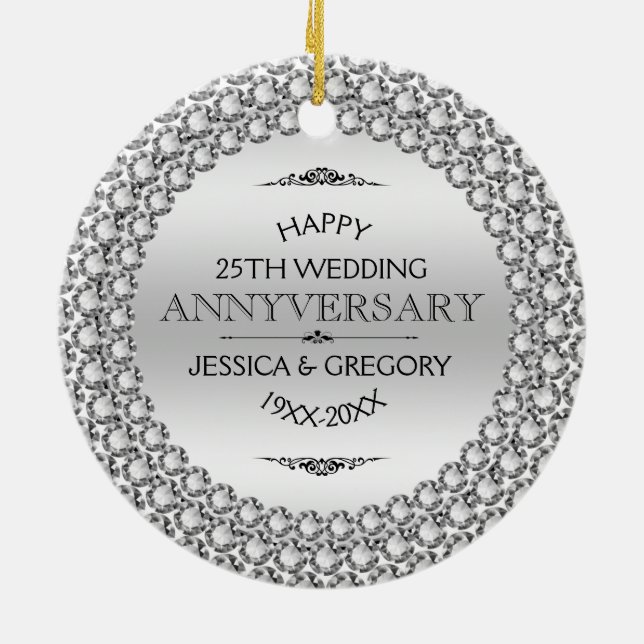 Happy 25th Wedding Anniversary Diamonds & Silver Ceramic Tree Decoration (Back)