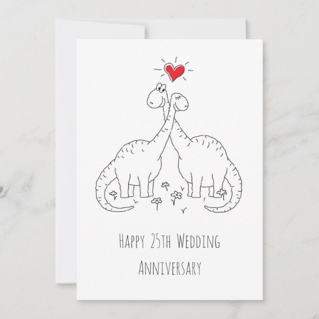 Happy 25th Wedding Anniversary Dinosaurs Card (Front)