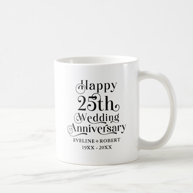 Happy 25th Wedding Anniversary Gold Typography Coffee Mug (Right)