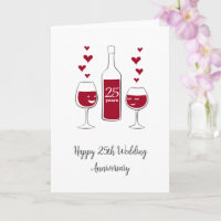 Happy 25th Wedding Anniversary Red Wine Heart Card