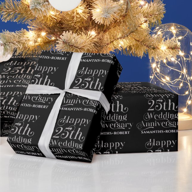 Happy 25th Wedding Anniversary Typography Wrapping Paper (Holidays)