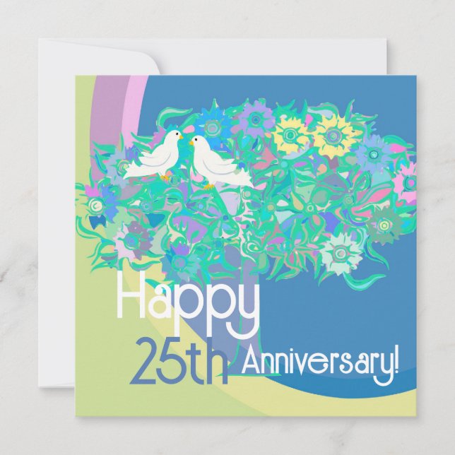  Happy 25th White Doves Anniversary Card (Front)