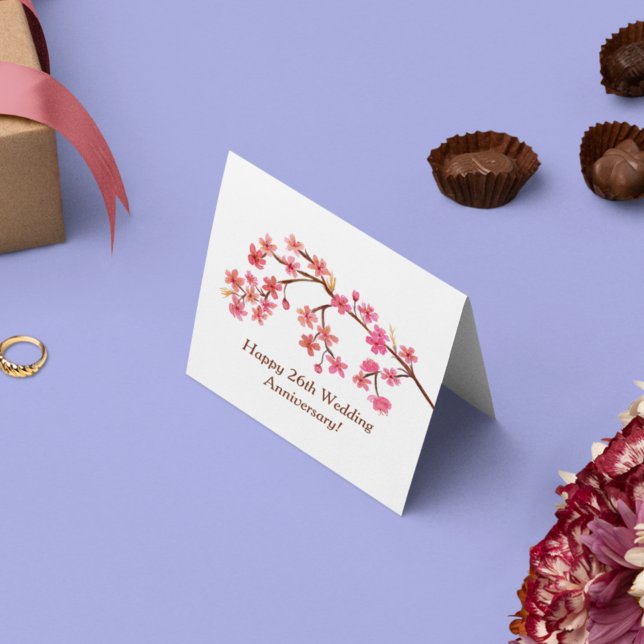 Happy 26th  Anniversary Watercolor Blossoms Cherry Card (Creator Uploaded)