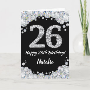 Happy 26th Birthday Black and Silver Glitter Card