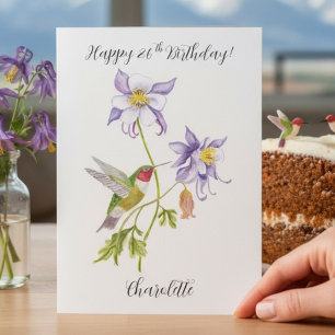 Happy 26th Birthday Columbine with Hummingbird Card
