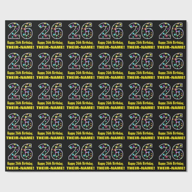 Happy 26th Birthday, Fun Colourful Stars Pattern 2 Wrapping Paper (Flat)