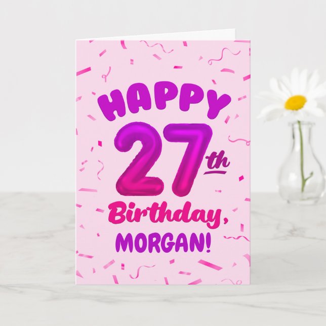 Happy 27th Birthday Card with Custom Name (Small Plant)